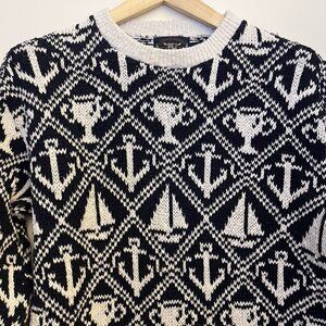 Vintage Lake Harmony Rowing Club Sweater Nautical Navy White Cotton Sz Medium